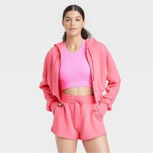 Full Zip Crop Hoodie - JoyLab - Pink, Medium